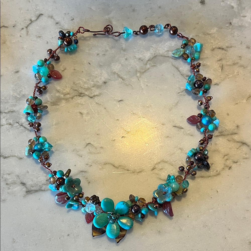 Turquoise and Brown Beaded Necklace